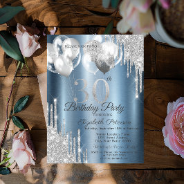 Zilveren Glitter Druppelt Ballonnen Blauw Metallic Kaart