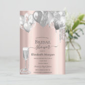 Zilveren Glitter Druppelt Ballonnen Prosecco Parel Kaart (Staand voorkant)