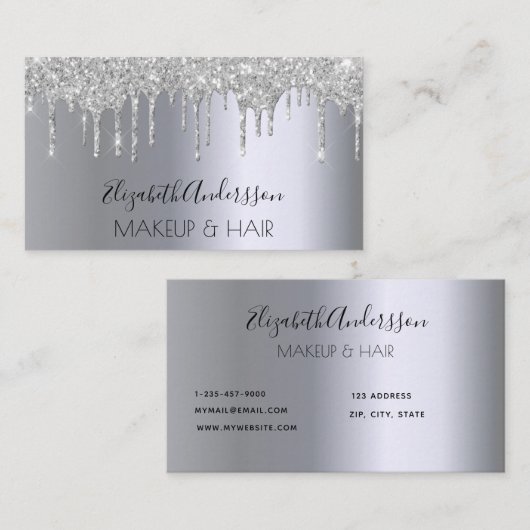 Zilveren glitter druppelt make-up haar visitekaartje (Voorkant / Achterkant)