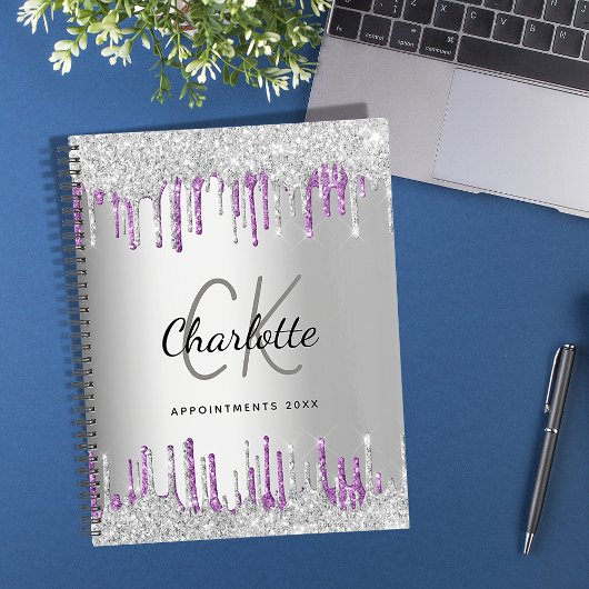 Zilveren glitter druppelt paarse zakelijke logo 20 planner