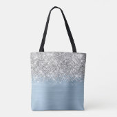 Zilveren Glitter Dusty Blue Glam Naam Tote Bag (Achterkant)