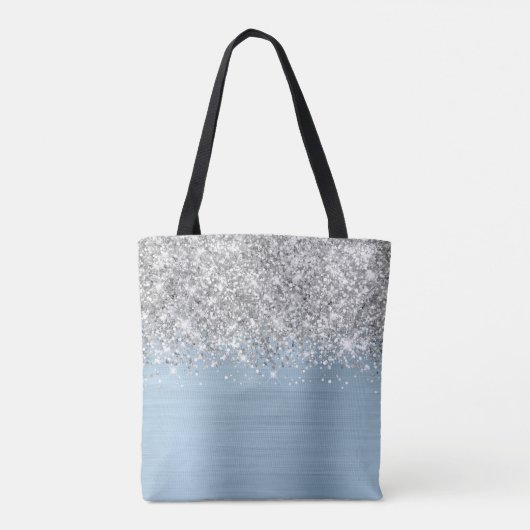 Zilveren Glitter Dusty Blue Glam Naam Tote Bag (Achterkant)
