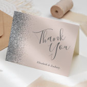 Zilveren Glitter Edge Blush Roze Bruiloft Dank u Kaart