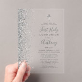 Zilveren Glitter Edge Eerste Heilige Communie Acryl Uitnodigingen (Insitu (Draagbaar))