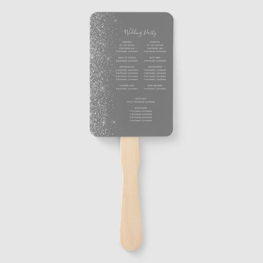 Zilveren Glitter Edge Grijs Bruiloft Programma Handwaaier (Achterkant)