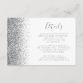 Zilveren Glitter Edge Wit Bruiloft Details Informatiekaartje (Voorkant)