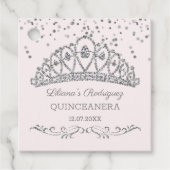 Zilveren glitter effect tiara, confetti Quinceaner Bedankjes Labels (Voorkant)