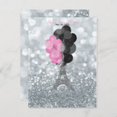 Zilveren Glitter Eiffeltoren Ballonnen Bewaar de D Aankondigingskaart (Voorkant / Achterkant)