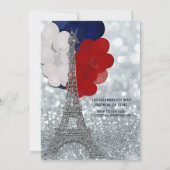 Zilveren Glitter Eiffeltoren Rood Wit Blauw Feest Kaart (Achterkant)