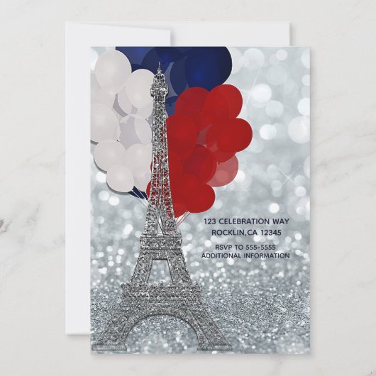 Zilveren Glitter Eiffeltoren Rood Wit Blauw Feest Kaart (Achterkant)