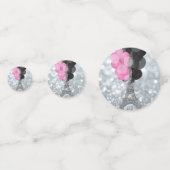 Zilveren Glitter Eiffeltoren Roze Zwarte Ballonnen Confetti (Voorkanten)