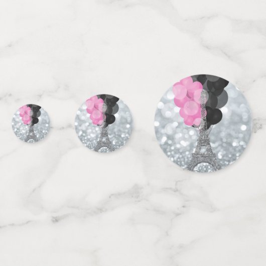 Zilveren Glitter Eiffeltoren Roze Zwarte Ballonnen Confetti (Achterkanten)