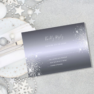 Zilveren glitter elegante bruiloft RSVP Note Car Notitiekaartje