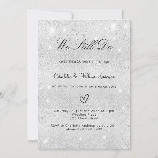 Zilveren glitter elegante gelofte vernieuwing brui kaart (Voorkant)