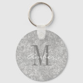 Zilveren Glitter Elegante Gepersonaliseerde Sleutelhanger (Voorkant)