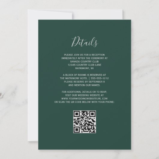 Zilveren Glitter Emerald Green QR Code Wedding Kaart (Achterkant)