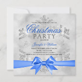 Zilveren glitter en blauw lint | kerstvakantie kaart (Voorkant)