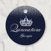Zilveren glitter en blauwe Quinceañera Bedankjes Labels (Achterkant)