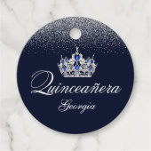 Zilveren glitter en blauwe Quinceañera Bedankjes Labels (Voorkant)