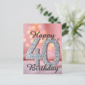 Zilveren glitter en bokehlichten 40e verjaardag briefkaart (Staand voorkant)