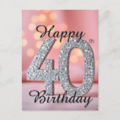 Zilveren glitter en bokehlichten 40e verjaardag briefkaart (Voorkant)