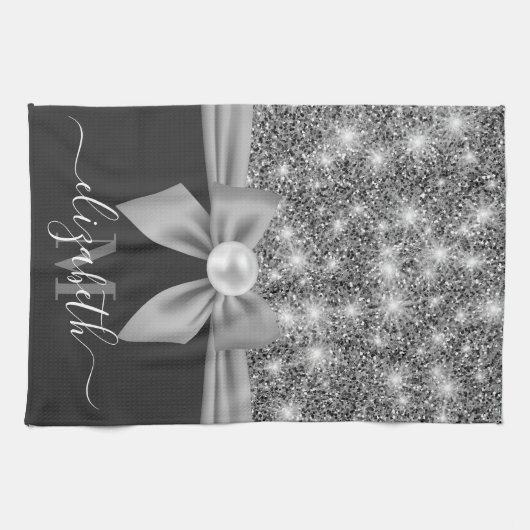 Zilveren Glitter en Boog Theedoek (Horizontaal)