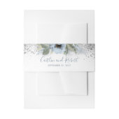 Zilveren Glitter en Dusty Blue Floral Bruiloft Uitnodigingen Wikkel (Voorkant Voorbeeld)