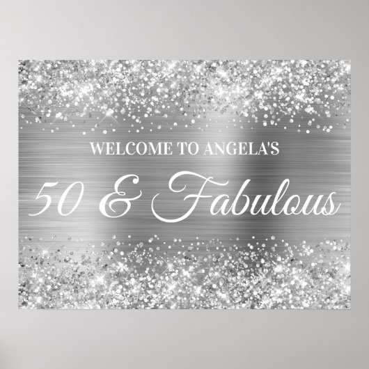 Zilveren Glitter en Folie 50 & Fabulous Welkom Poster (Voorkant)