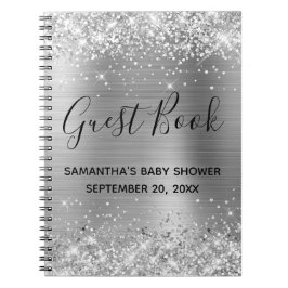 Zilveren Glitter en Folie Baby Shower Gastboek Notitieboek