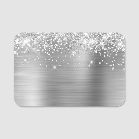Zilveren glitter en Folie leeg Naamplaatje (Voorkant)