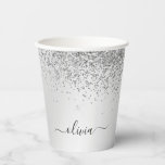 Zilveren Glitter- en Glans Monogram Papieren Beker<br><div class="desc">Zilveren Nep Glitter- en Glans Elegant Monogram Verjaardag,  Trouw,  Bruidsfeest of Meidenavondfeest Beker. Deze verjaardagsbeker kan worden aangepast om uw initiaal en voornaam toe te voegen. Neem contact op met de ontwerper voor aangepaste bijpassende artikelen.</div>