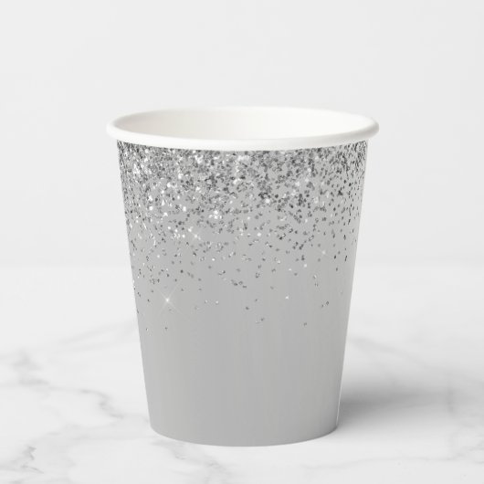 Zilveren Glitter en Glans Monogram Papieren Bekers (Achterkant)