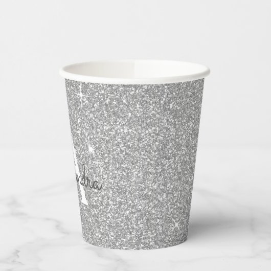Zilveren Glitter en Glans Monogram Papieren Bekers (Links)