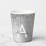 Zilveren Glitter en Glans Monogram Papieren Bekers<br><div class="desc">Zilveren Nep Glitter en Glans Elegant Monogram Verjaardag,  Trouwfeest,  Bruidsfeest of Meisjesuitje Party Beker. Deze Verjaardagsfeest Beker kan worden aangepast om uw initiaal en voornaam toe te voegen. Neem contact op met de ontwerper voor aangepaste bijpassende items.</div>