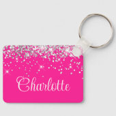 Zilveren Glitter en Hot Pink Monogram Sleutelhanger (Voorkant)