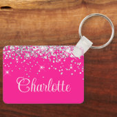 Zilveren Glitter en Hot Pink Monogram Sleutelhanger (Voorkant)