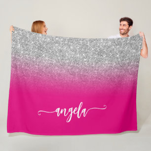 Zilveren Glitter en Hot Pink Ombre Persoonlijk Fleece Deken