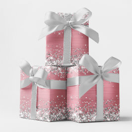 Zilveren Glitter en Licht Roze Ombre Folie Inpakpapier Vel