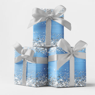 Zilveren Glitter en Lichtblauwe Ombre Folie Inpakpapier Vel