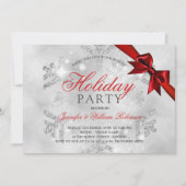 Zilveren glitter en lint | Kerstvakantie rood Kaart (Voorkant)