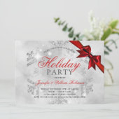 Zilveren glitter en lint | Kerstvakantie rood Kaart (Staand voorkant)