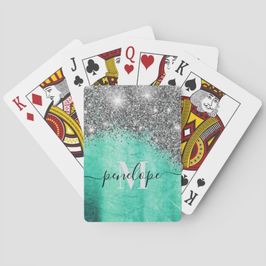 Zilveren Glitter en Metaal Pokerkaarten (Achterkant)