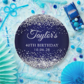 Zilveren Glitter en Navy Blue 40e verjaardag Papieren Bordje (Feest)