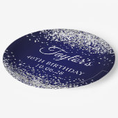 Zilveren Glitter en Navy Blue 40e verjaardag Papieren Bordje (Gekanteld)