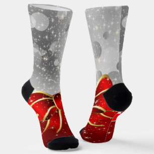 Zilveren Glitter En Rode Kerst Sparkles Boog Sokken