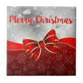 Zilveren Glitter en Rode Kerstmis Sparkles Bow Cer Tegeltje (Voorkant)