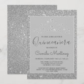 Zilveren Glitter en Sparkle Quinceanera Kaart (Voorkant / Achterkant)