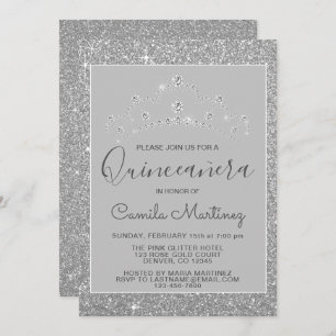 Zilveren Glitter en Sparkle Quinceanera Kaart
