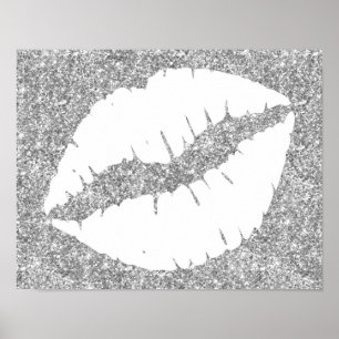 Zilveren Glitter en Witte Lippenstift Lippen Poster