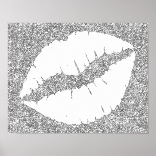 Zilveren Glitter en Witte Lippenstift Lippen Poster (Voorkant)